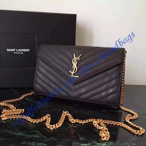 Monogram Saint Laurent Chain Wallet in Black Grain de Poudre ...  