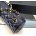 Chanel Small Classic Flap Bag in Dark Blue Lambskin with golden hardware