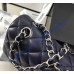 Chanel Small Classic Flap Bag in Dark Blue Lambskin with silver hardware