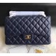 Chanel Jumbo Classic Flap Bag in Dark Blue Lambskin with golden hardware