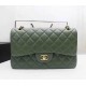 Chanel Jumbo Classic Flap Bag in Green Lambskin with golden hardware