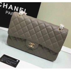 Chanel Jumbo Classic Flap Bag in Gray Caviar Leather with golden hardware