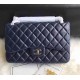 Chanel Jumbo Classic Flap Bag in Dark Blue Lambskin with silver hardware