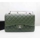 Chanel Jumbo Classic Flap Bag in Green Lambskin with silver hardware