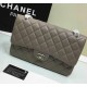Chanel Jumbo Classic Flap Bag in Gray Caviar Leather with silver hardware