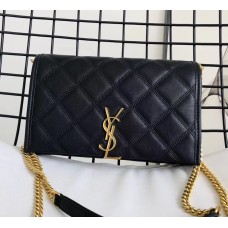Saint Laurent BECKY chain wallet in quilted lambskin YSL585031-black