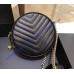 Saint Laurent VINYLE round camera bag in chevron-quilted grain de poudre embossed leather YSL610436-black