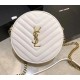 Saint Laurent VINYLE round camera bag in chevron-quilted grain de poudre embossed leather YSL610436-white