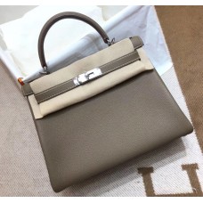 Hermes Kelly 28cm in Togo Leather Palladium Hardware H5528W-Etoupe