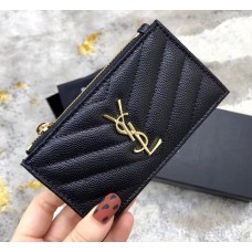 Saint Laurent Cassandre Matelasse Fragments Zipped Card Case In Grain De Poudre Embossed Leather YW607915-A