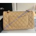 Chanel Small Classic Flap Bag in Tan Caviar Leather with golden hardware