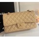 Chanel Small Classic Flap Bag in Tan Caviar Leather with golden hardware