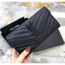 Saint Laurent Cassandre Matelasse Large Flap Wallet in Grain De Poudre Embossed Leather YW372264-C