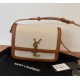 Saint Laurent Solferino Small Satchel In Linen And Box Leather YSL634306C-white-brown