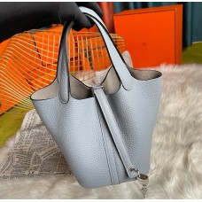 Hermes Picotin Lock 18 Palladium Hardware H2218W-bleu-lin