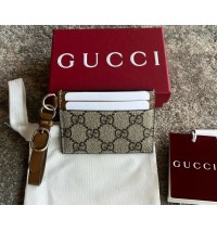 Gucci GG Emblem card case with strap GUW819121-brown