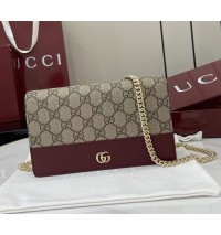 Gucci Bi-color GG Marmont wallet on chain GU497985-CA-wine