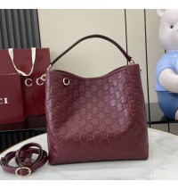 Gucci GG Emblem medium leather bucket bag GU815103-L-wine