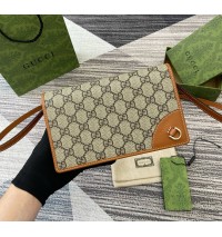 Gucci GG Emblem wallet with leather strap GU820688-brown