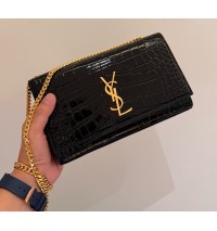 Saint Laurent Kate Medium In Crocodile Embossed leather YSL354021-black