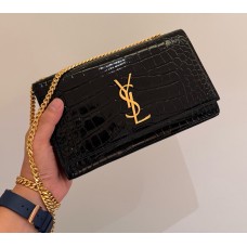 Saint Laurent Kate Medium In Crocodile Embossed leather YSL354021-black