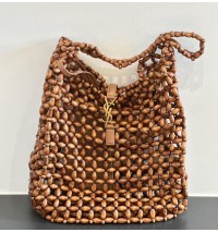 Saint Laurent LE 5 À 7 large in wood beads YSL823807-WB-caramel