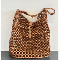 Saint Laurent LE 5 À 7 large in wood beads YSL823807-WB-caramel