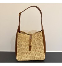 Saint Laurent LE 5 À 7 supple small in raffia and leather YSL823812-IC-tan