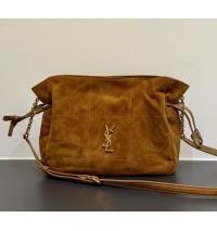 Saint Laurent Jamie shoulder pouch in suede YSL862712-B-camel