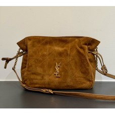 Saint Laurent Jamie shoulder pouch in suede YSL862712-B-camel
