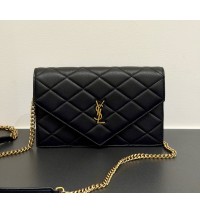 Saint Laurent PARIS chain wallet in GRAIN DE POUDRE leather YSL871149-black