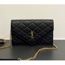 Saint Laurent PARIS chain wallet in GRAIN DE POUDRE leather YSL871149-black