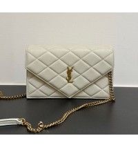 Saint Laurent PARIS chain wallet in GRAIN DE POUDRE leather YSL871149-cream