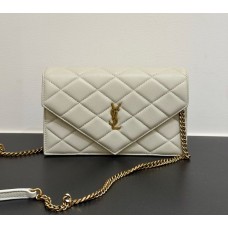 Saint Laurent PARIS chain wallet in GRAIN DE POUDRE leather YSL871149-cream
