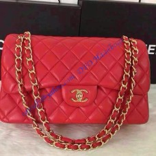 Chanel Jumbo Classic Flap Bag in Red Lambskin with golden hardware Chanel Jumbo Classic Flap Bag in Red Lambskin with golden hardware