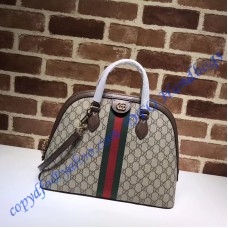 Ophidia GG Medium Top Handle Bag with Brown Leather Trim Ophidia GG Medium Top Handle Bag with Brown Leather Trim