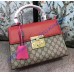 Gucci Padlock GG Supreme Top Handle Bag with Red and Pink Leather