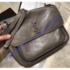 Saint Laurent Large Niki Chain Bag in Crinkled and Quilted Gray Leather Saint Laurent Large Niki Chain Bag in Crinkled and Quilted Gray Leather
