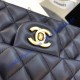 Chanel Small Classic Flap Bag in Dark Blue Lambskin with golden hardware