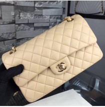 Chanel Small Classic Flap Bag in Tan Lambskin with golden hardware