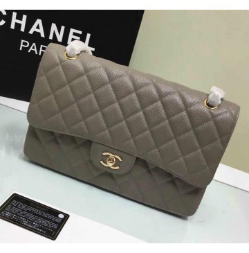 Chanel Jumbo Classic Flap Bag in Gray Caviar Leather with golden hardware