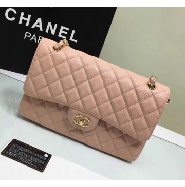 Chanel Jumbo Classic Flap Bag in Pink Caviar Leather with golden hardware