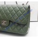 Chanel Jumbo Classic Flap Bag in Green Lambskin with silver hardware