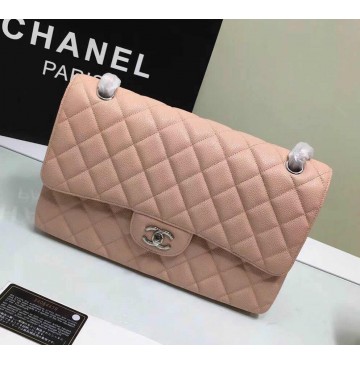 Chanel Jumbo Classic Flap Bag in Pink Caviar Leather with silver hardware
