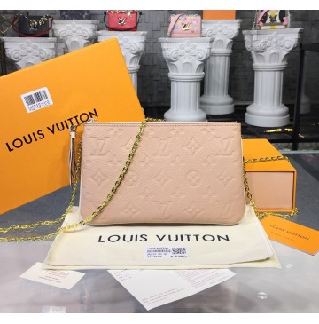 Louis Vuitton Monogram Empreinte Leather Double Zip Pochette Beige Dore M63919