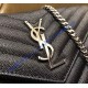 Monogram Saint Laurent Chain Wallet in Black Grain de Poudre Textured Matelasse Leather with Silver-metal Toned Hardware