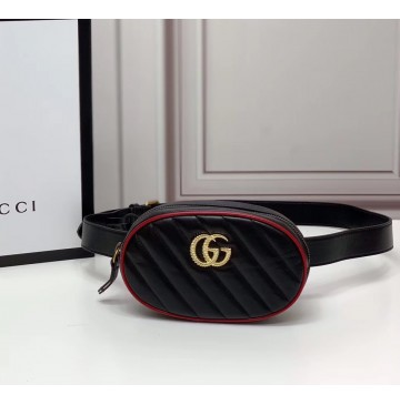 Gucci GG Marmont Matelasse Leather Belt Bag GU476434-black-red