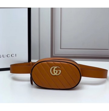 Gucci GG Marmont Matelasse Leather Belt Bag GU476434-brown-black