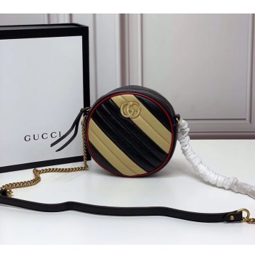 Gucci GG Marmont Mini Round Shoulder Bag GU550154-black-yellow