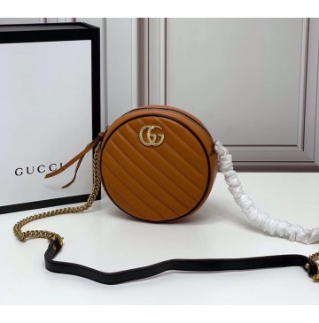 Gucci GG Marmont Mini Round Shoulder Bag GU550154-brown-black